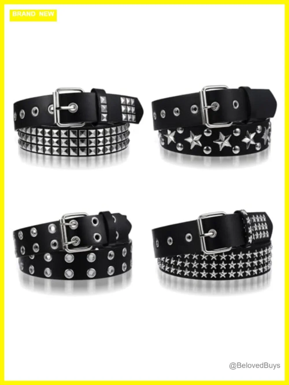 4 Piece Studded Belt Set - Punk Gothic Faux Leather Belts for Women Men
